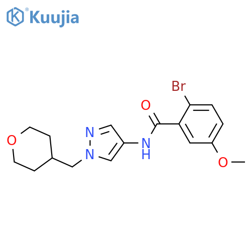 2-bromo-5-methoxy-N-[1-(oxan-4-ylmethyl)pyrazol-4-yl]benzamide structure