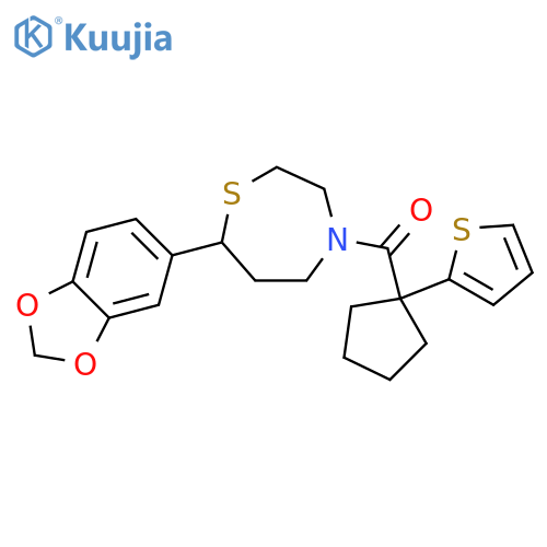 7-(2H-1,3-benzodioxol-5-yl)-4-[1-(thiophen-2-yl)cyclopentanecarbonyl]-1,4-thiazepane structure