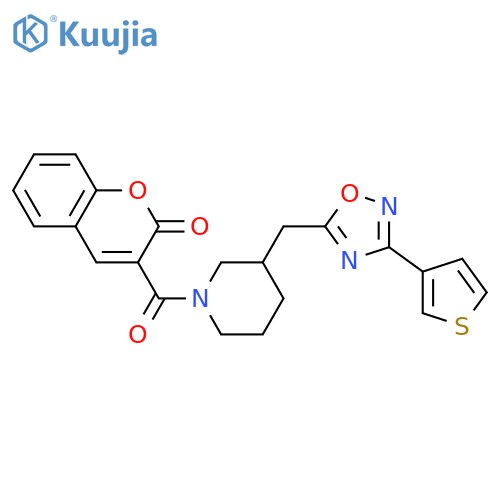 3-(3-{[3-(thiophen-3-yl)-1,2,4-oxadiazol-5-yl]methyl}piperidine-1-carbonyl)-2H-chromen-2-one structure