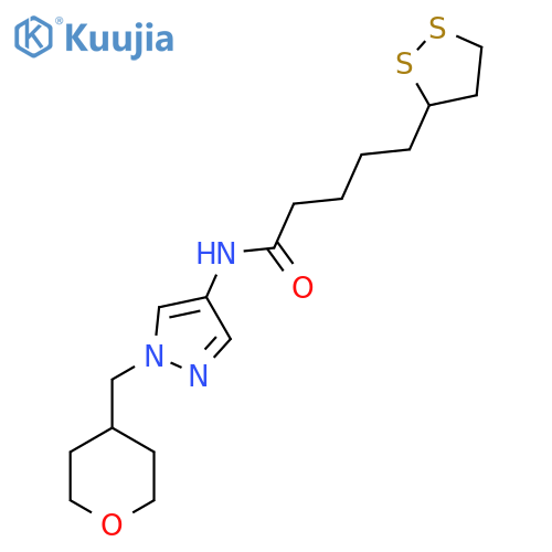 5-(1,2-dithiolan-3-yl)-N-(1-((tetrahydro-2H-pyran-4-yl)methyl)-1H-pyrazol-4-yl)pentanamide structure
