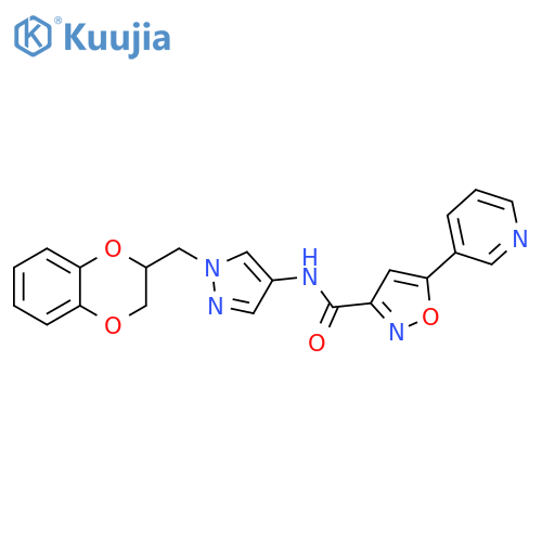 N-[1-(2,3-dihydro-1,4-benzodioxin-3-ylmethyl)pyrazol-4-yl]-5-pyridin-3-yl-1,2-oxazole-3-carboxamide structure