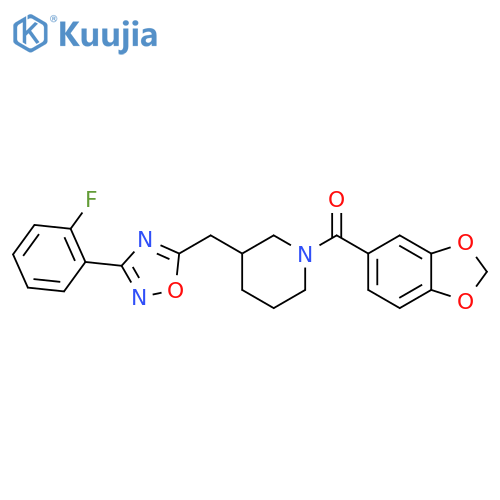 1-(2H-1,3-benzodioxole-5-carbonyl)-3-{[3-(2-fluorophenyl)-1,2,4-oxadiazol-5-yl]methyl}piperidine structure