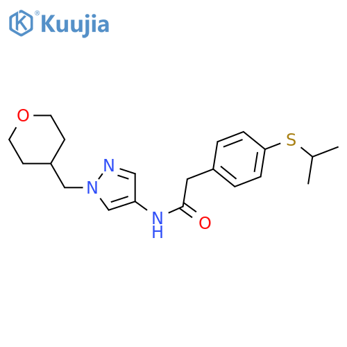 N-[1-(oxan-4-ylmethyl)pyrazol-4-yl]-2-(4-propan-2-ylsulfanylphenyl)acetamide structure