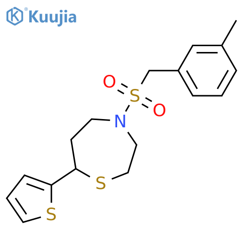 4-[(3-methylphenyl)methanesulfonyl]-7-(thiophen-2-yl)-1,4-thiazepane structure
