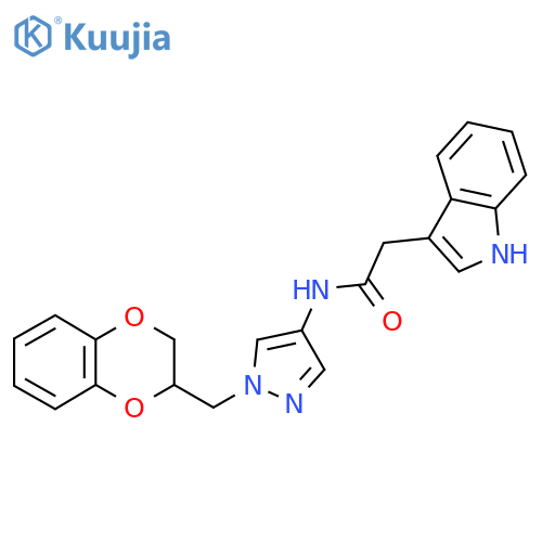 N-[1-[(2,3-Dihydro-1,4-benzodioxin-2-yl)methyl]-1H-pyrazol-4-yl]-1H-indole-3-acetamide structure