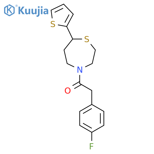 2-(4-fluorophenyl)-1-[7-(thiophen-2-yl)-1,4-thiazepan-4-yl]ethan-1-one structure