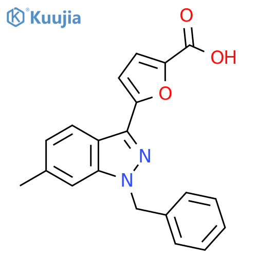 2-Furancarboxylic acid, 5-[6-methyl-1-(phenylmethyl)-1H-indazol-3-yl]- structure