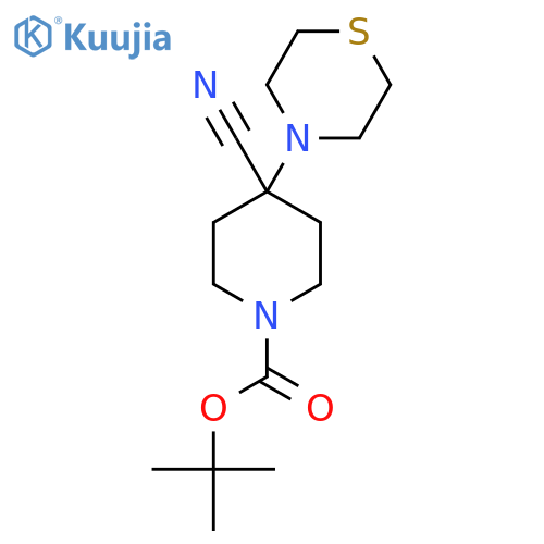 Tert-butyl 4-cyano-4-thiomorpholinopiperidine-1-carboxylate structure