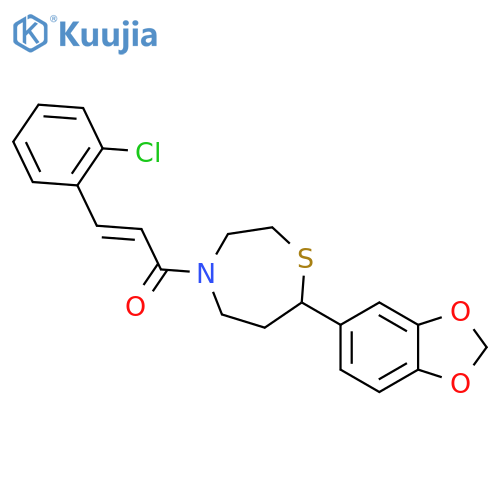 (2E)-1-[7-(2H-1,3-benzodioxol-5-yl)-1,4-thiazepan-4-yl]-3-(2-chlorophenyl)prop-2-en-1-one structure