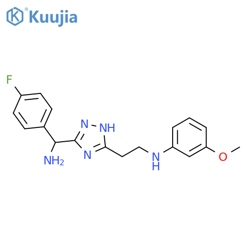 (2-{5-[Amino-(4-fluoro-phenyl)-methyl]-2H-[1,2,4]triazol-3-yl}-ethyl)-(3-methoxy-phenyl)-amine structure