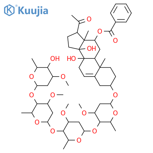 3,8,12,14-Tetrahydroxypregn-5-en-20-one; (3β,12β,14β,17α)-form, 12-Benzoyl, 3-O-[α-L-cymaropyranosyl-(1→4)-β-D-oleandropyranosyl-(1→4)-β-D-cymaropyranosyl-(1→4)-β-D-cymaropyranoside] structure