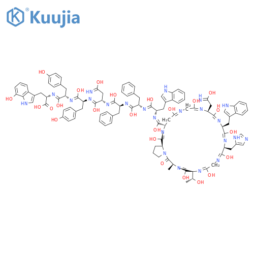 L-Tryptophan, glycyl-L-asparaginyl-L-tryptophyl-L-histidylglycyl-L-threonyl-L-alanyl-L-prolyl-L-α-aspartyl-L-tryptophyl-L-phenylalanyl-L-phenylalanyl-L-asparaginyl-L-tyrosyl-L-tyrosyl-7-hydroxy-, cyclic (9→1)-peptide (9CI) structure