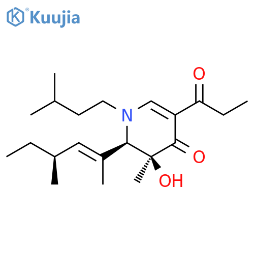 4(1H)-Pyridinone, 2-[(1E,3S)-1,3-dimethyl-1-penten-1-yl]-2,3-dihydro-3-hydroxy-3-methyl-1-(3-methylbutyl)-5-(1-oxopropyl)-, (2R,3S)- structure