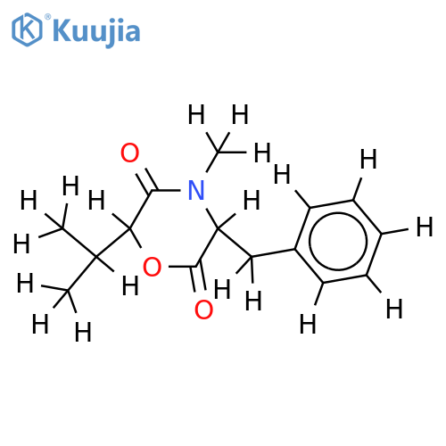 (3R,6R)-4-methyl-6-(1-methylethyl)-3-phenylmethyl-1,4-perhydrooxazine-2,5-dione structure