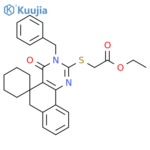 Aceticacid, 2-[[4-oxo-3-(phenylmethyl)spiro[benzo[h]quinazoline-5(3H),1'-cyclohexane]-2(6H)-yl]thio]-, ethyl ester structure