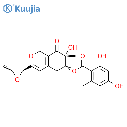 Benzoic acid, 2,4-dihydroxy-6-methyl-, (6R,7R)-5,6,7,8-tetrahydro-7-hydroxy-7-methyl-3-[(2S,3R)-3-methyloxiranyl]-8-oxo-1H-2-benzopyran-6-yl ester (9CI) structure