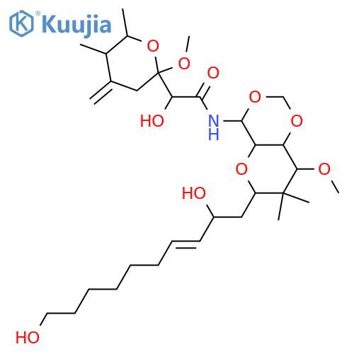 2H-Pyran-2-acetamide, N-[(4S,4aS,6R,8S,8aR)-6-[(2S,3E)-2,10-dihydroxy-3-decen-1-yl]hexahydro-8-methoxy-7,7-dimethylpyrano[3,2-d]-1,3-dioxin-4-yl]tetrahydro-α-hydroxy-2-methoxy-5,6-dimethyl-4-methylene-, (αS,2R,5R,6R)- structure