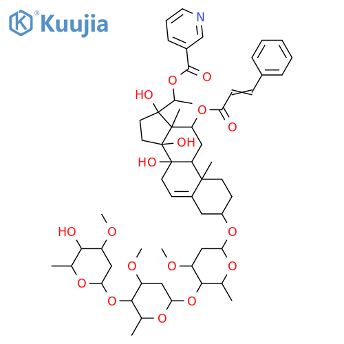 Pregn-5-ene-3,8,12,14,17,20-hexol; (3β,12β,14β,17βOH,20S)-form, 20-O-(3-Pyridinecarbonyl), 12-cinnamoyl, 3-O-[β-D-oleandropyranosyl-(1→4)-β-D-oleandropyranosyl-(1→4)-β-D-cymaropyranoside] structure