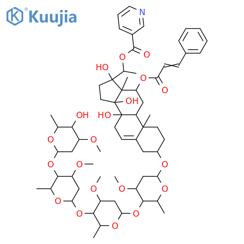 Pregn-5-ene-3,8,12,14,17,20-hexol; (3β,12β,14β,17βOH,20S)-form, 20-O-(3-Pyridinecarbonyl), 12-cinnamoyl, 3-O-[β-D-cymaropyranosyl-(1→4)-β-D-oleandropyranosyl-(1→4)-β-D-cymaropyranosyl-(1→4)-β-D-cymaropyranoside] structure