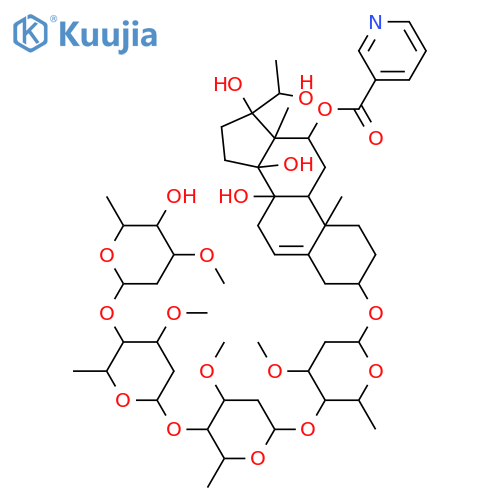 Pregn-5-ene-3,8,12,14,17,20-hexol; (3β,12β,14β,17βOH,20S)-form, 12-O-(3-Pyridinecarbonyl), 3-O-[α-L-cymaropyranosyl-(1→4)-β-D-oleandropyranosyl-(1→4)-β-D-cymaropyranosyl-(1→4)-β-D-cymaropyranoside] structure