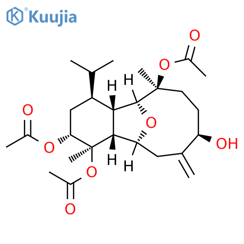 5,12-Epoxybenzocyclodecene-1,2,6,9-tetrol, tetradecahydro-1,6-dimethyl-10-methylene-4-(1-methylethyl)-, 1,2,6-triacetate, (1R,2R,4S,4aS,5S,6S,9R,12S,12aR)- (9CI) structure