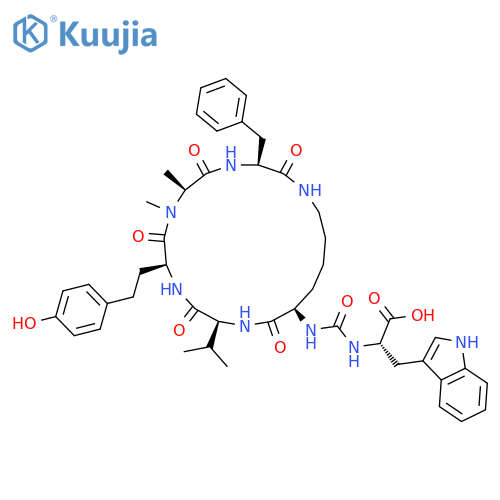 L-Phenylalanine, N2-[[[(1S)-1-carboxy-2-(1H-indol-3-yl)ethyl]amino]carbonyl]-D-lysyl-L-valyl-(αS)-α-amino-4-hydroxybenzenebutanoyl-N-methyl-L-alanyl-, (5→1)-lactam structure