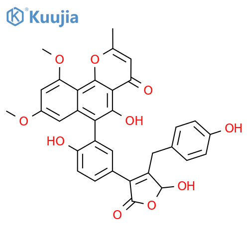 5-Hydroxy-6-[2-hydroxy-5-[2-hydroxy-3-[(4-hydroxyphenyl)methyl]-5-oxo-2H-furan-4-yl]phenyl]-8,10-dimethoxy-2-methylbenzo[h]chromen-4-one structure