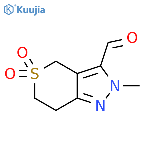 2-methyl-5,5-dioxo-2H,4H,6H,7H-5lambda6-thiopyrano4,3-cpyrazole-3-carbaldehyde structure