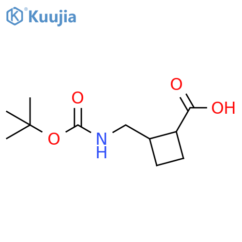 2-({(tert-butoxy)carbonylamino}methyl)cyclobutane-1-carboxylic acid structure