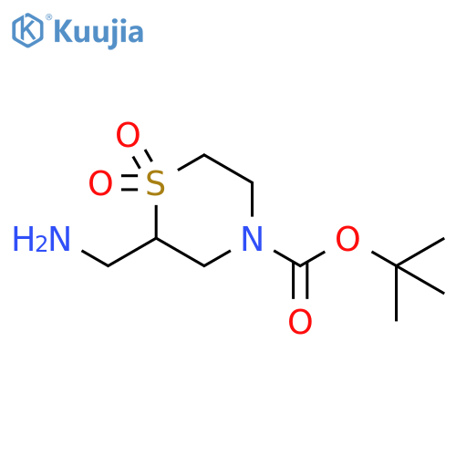 4-Thiomorpholinecarboxylic acid, 2-(aminomethyl)-, 1,1-dimethylethyl ester, 1,1-dioxide structure