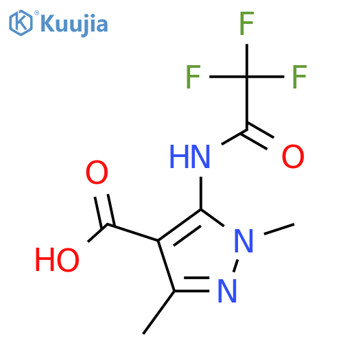 1,3-dimethyl-5-(2,2,2-trifluoroacetamido)-1H-pyrazole-4-carboxylic acid structure
