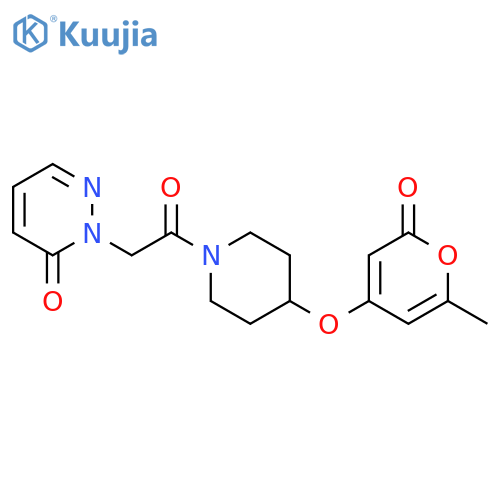 2-[2-[4-(2-methyl-6-oxopyran-4-yl)oxypiperidin-1-yl]-2-oxoethyl]pyridazin-3-one structure