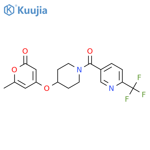 6-methyl-4-[1-[6-(trifluoromethyl)pyridine-3-carbonyl]piperidin-4-yl]oxypyran-2-one structure