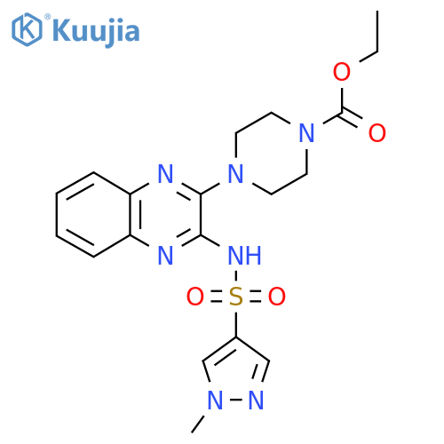 ethyl 4-[3-(1-methyl-1H-pyrazole-4-sulfonamido)quinoxalin-2-yl]piperazine-1-carboxylate structure