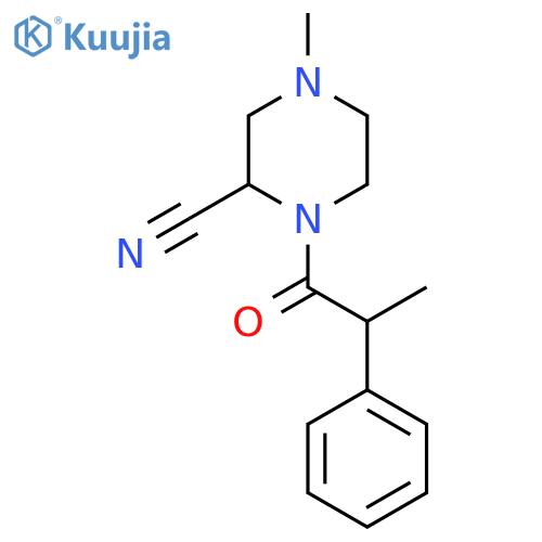 4-Methyl-1-(2-phenylpropanoyl)piperazine-2-carbonitrile structure