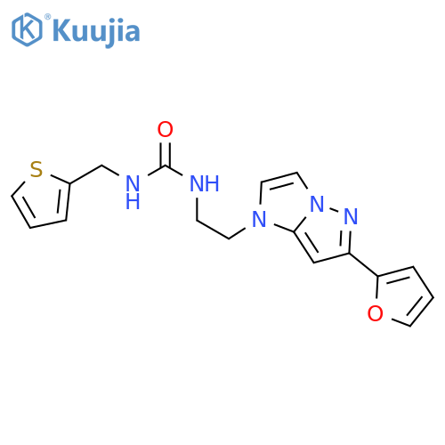 3-{2-[6-(furan-2-yl)-1H-pyrazolo[1,5-a]imidazol-1-yl]ethyl}-1-[(thiophen-2-yl)methyl]urea structure