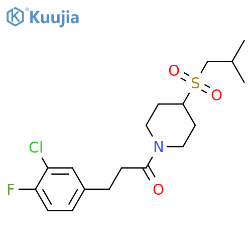 3-(3-chloro-4-fluorophenyl)-1-[4-(2-methylpropanesulfonyl)piperidin-1-yl]propan-1-one structure