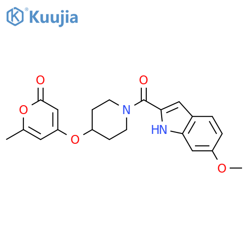 4-[1-(6-methoxy-1H-indole-2-carbonyl)piperidin-4-yl]oxy-6-methylpyran-2-one structure