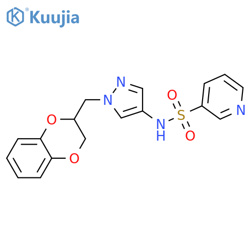 N-[1-(2,3-dihydro-1,4-benzodioxin-3-ylmethyl)pyrazol-4-yl]pyridine-3-sulfonamide structure