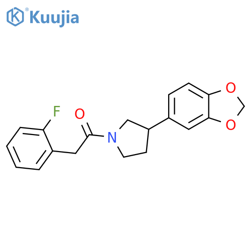 1-3-(2H-1,3-benzodioxol-5-yl)pyrrolidin-1-yl-2-(2-fluorophenyl)ethan-1-one structure