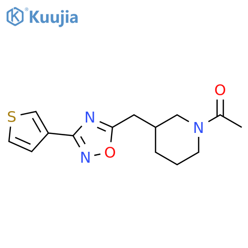 1-(3-{[3-(thiophen-3-yl)-1,2,4-oxadiazol-5-yl]methyl}piperidin-1-yl)ethan-1-one structure
