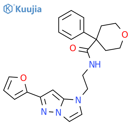 N-{2-[6-(furan-2-yl)-1H-pyrazolo[1,5-a]imidazol-1-yl]ethyl}-4-phenyloxane-4-carboxamide structure