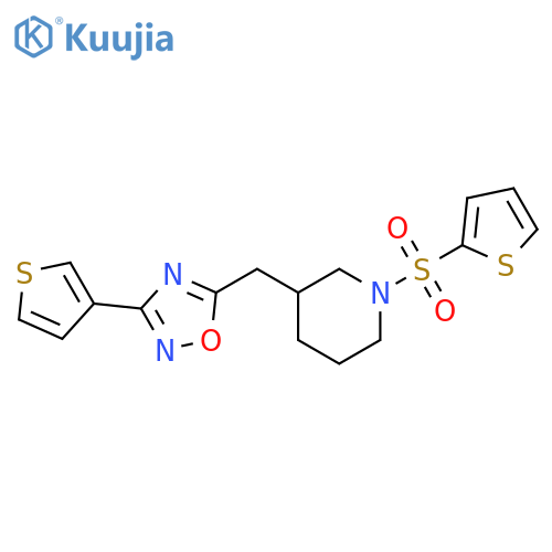 3-{[3-(thiophen-3-yl)-1,2,4-oxadiazol-5-yl]methyl}-1-(thiophene-2-sulfonyl)piperidine structure