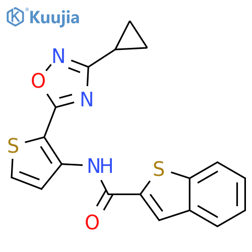 N-[2-(3-cyclopropyl-1,2,4-oxadiazol-5-yl)thiophen-3-yl]-1-benzothiophene-2-carboxamide structure