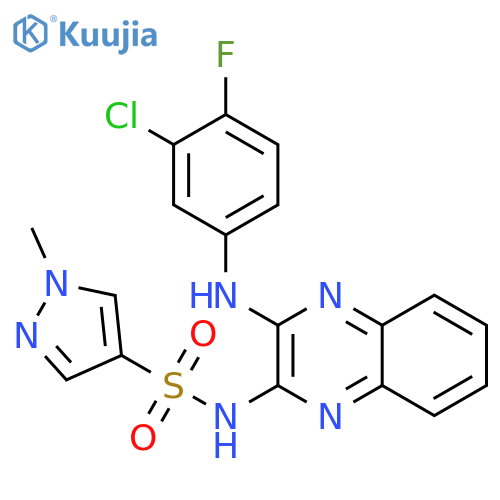 N-{3-[(3-chloro-4-fluorophenyl)amino]quinoxalin-2-yl}-1-methyl-1H-pyrazole-4-sulfonamide structure