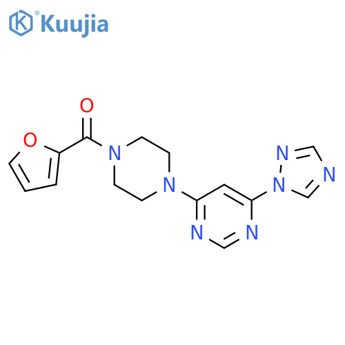2-Furanyl[4-[6-(1H-1,2,4-triazol-1-yl)-4-pyrimidinyl]-1-piperazinyl]methanone structure