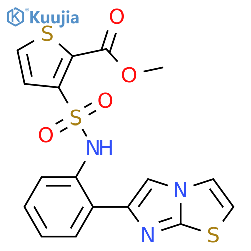 Methyl 3-[[(2-imidazo[2,1-b]thiazol-6-ylphenyl)amino]sulfonyl]-2-thiophenecarboxylate structure