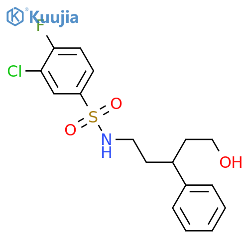 3-chloro-4-fluoro-N-(5-hydroxy-3-phenylpentyl)benzene-1-sulfonamide structure