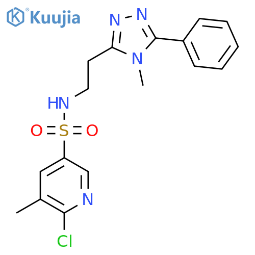 6-chloro-5-methyl-N-[2-(4-methyl-5-phenyl-4H-1,2,4-triazol-3-yl)ethyl]pyridine-3-sulfonamide structure