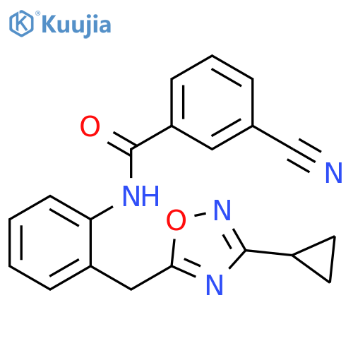 3-cyano-N-{2-[(3-cyclopropyl-1,2,4-oxadiazol-5-yl)methyl]phenyl}benzamide structure